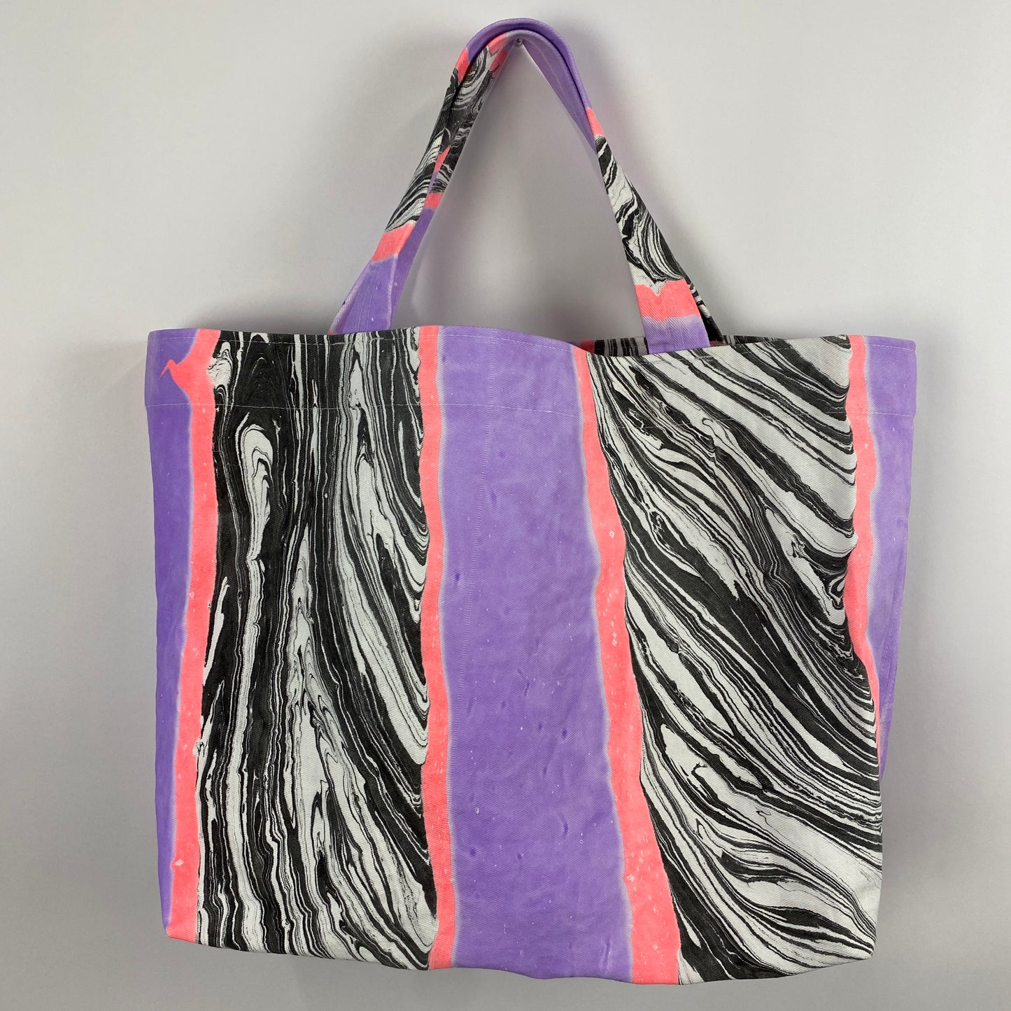 Lilac and Neon Peach Marble Stripe Beach Bag