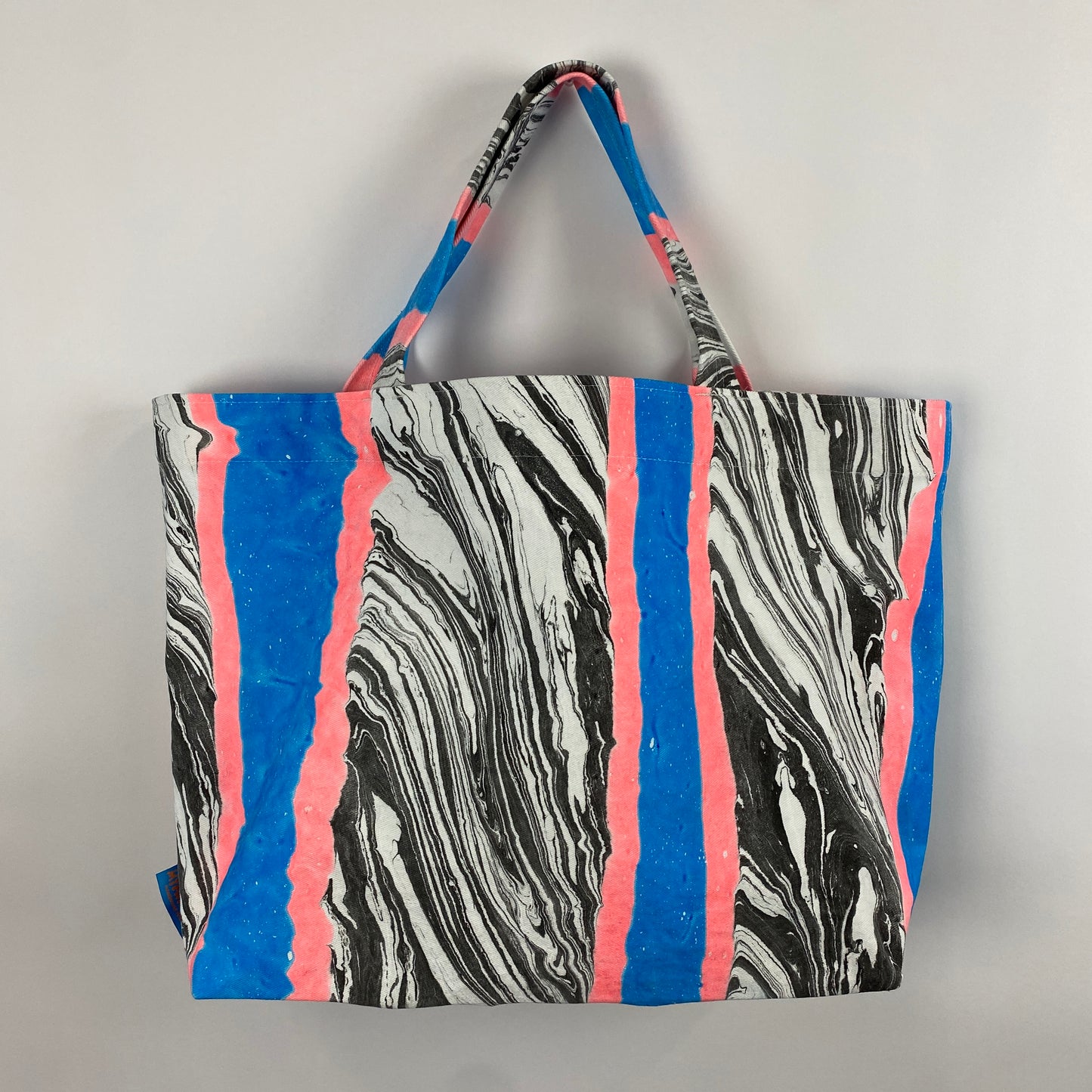 Neon Peach and Blue Marble Stripe Beach Bag