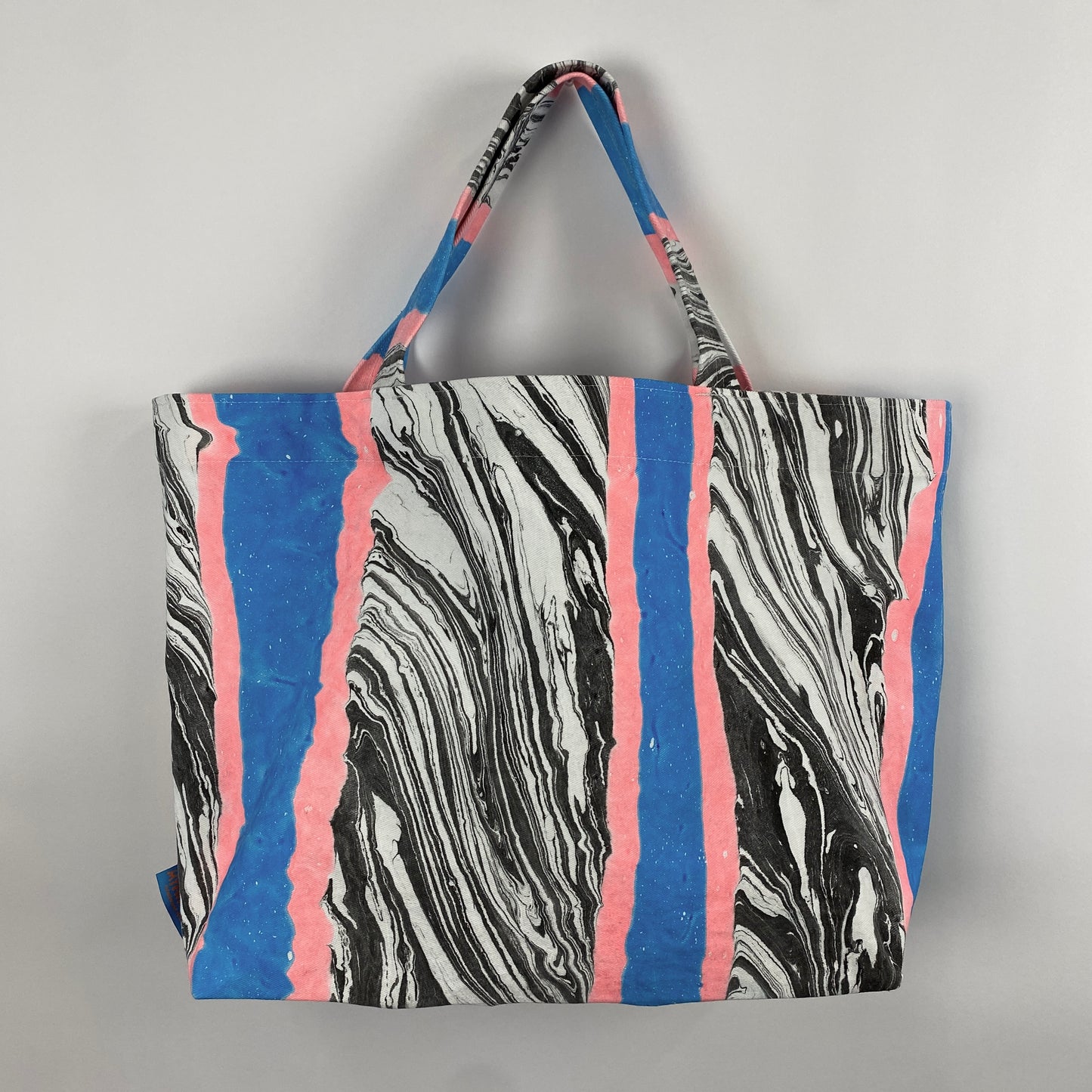 SAMPLE/ SECONDS Neon Peach and Blue Marble Stripe Beach Bag