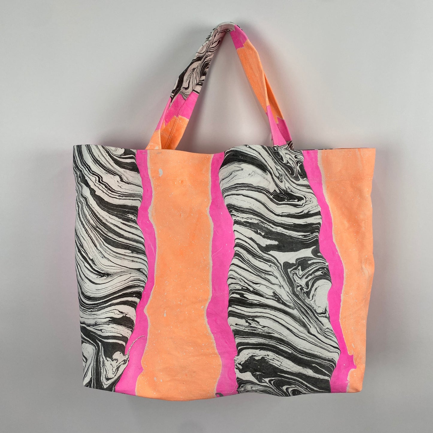 Pink and Orange Marble Stripe Beach Bag