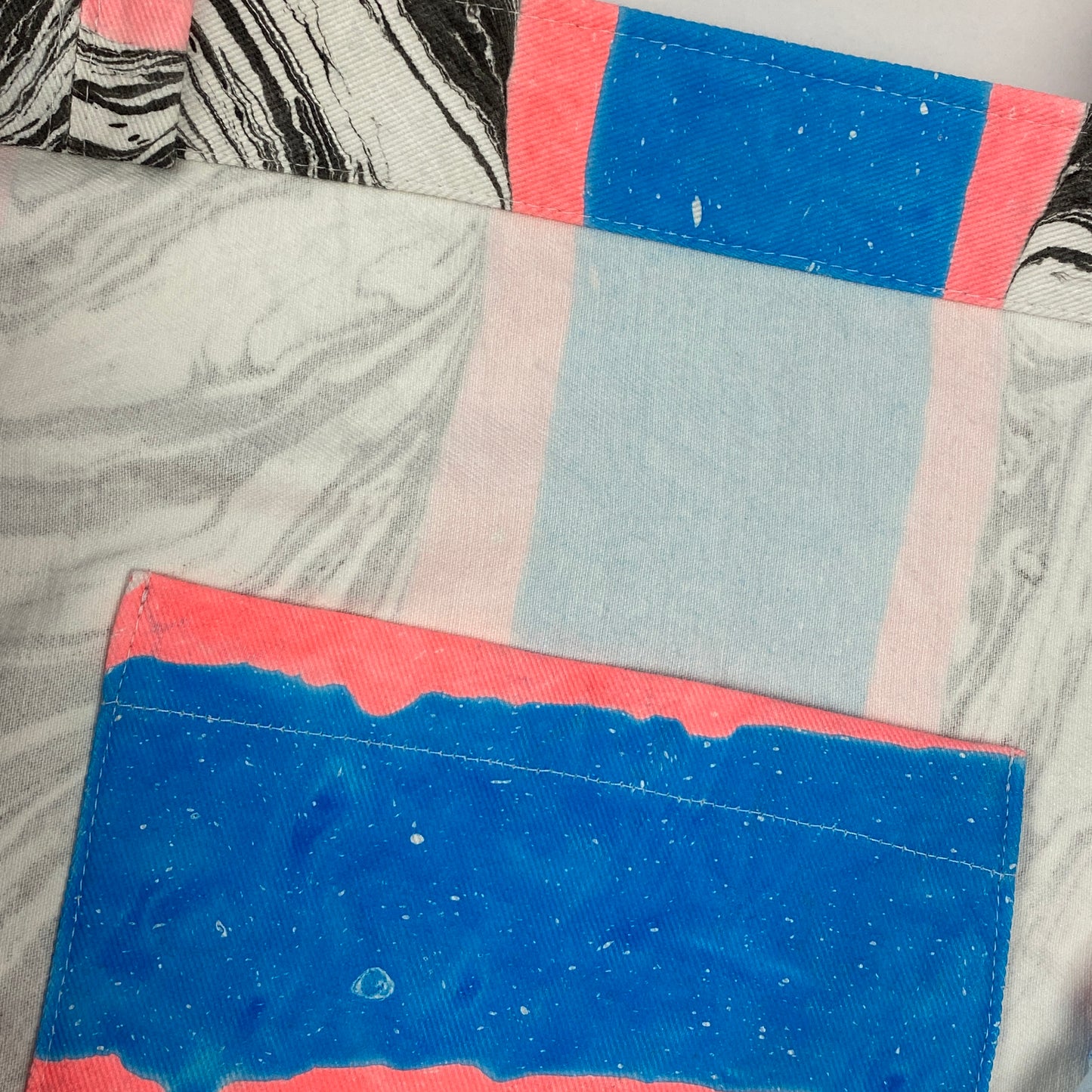 Neon Peach and Blue Marble Stripe Beach Bag
